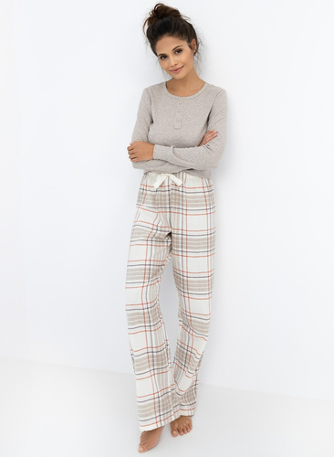 Angelina Sensis női pizsama - melange blúz és kockás flanelnadrág