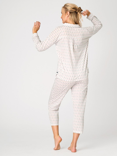 Női LNS 879 Key pamut pizsama bézs színben, gombos, pasztell mintás, kényelmes