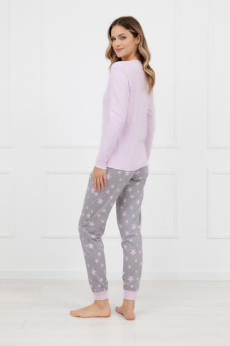 Sara Női pizsama Italian Fashion rózsaszín - pamut, hosszú ujjú és hosszú nadrágos