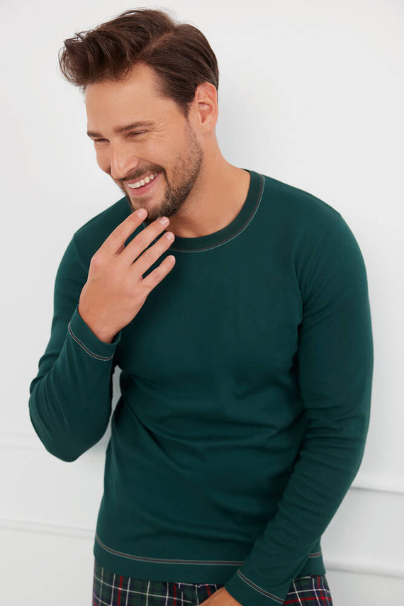 Fogo Férfi pizsama hosszú ujjú, hosszú nadrág olasz divat - zöld/print