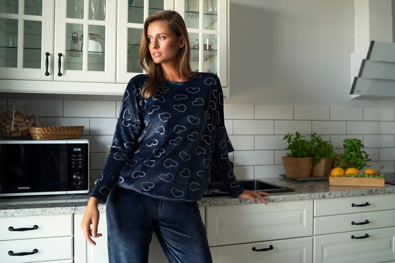 Elixir női szett hosszú. ujj, hossz. olasz divatnadrág tengerészkék