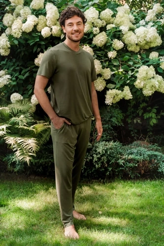 Dallas Férfi rövid ujjú pizsama, hosszú nadrág Italian Fashion- khaki színben