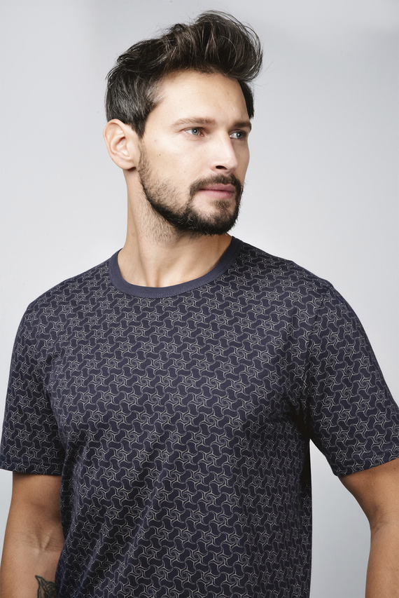 Ricardo Férfi rövid ujjú pizsama, rövidnadrág Olasz divat - tengerészkék/print