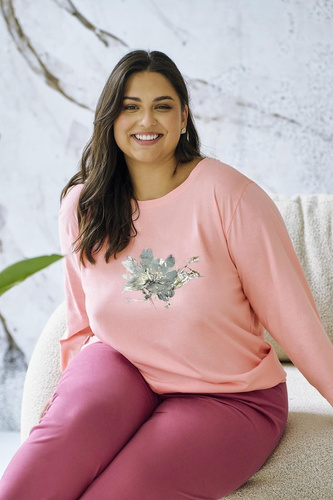 Patricia női pizsama 3471 TARO - pamut, 7/8 ujjú, sárgabarack, kényelmes és kényelmes