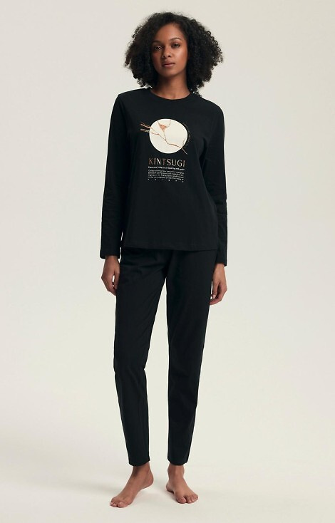 43727 Dairoku Henderson női pizsama fekete - pamut, hossz. ujj és nadrág