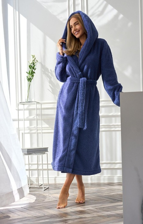 2556 Heaven Női hosszú köpeny L&L kapucnival - tengerészkék színben