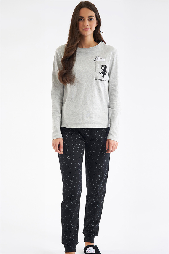 Shearly Női pizsama Sorbetto szürke - 100% pamut, 3D applikáció, húzózsinór nadrág