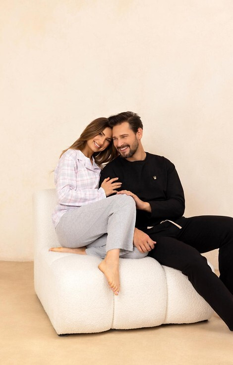 727 Női pizsama Regina szürke - 100% pamut, kockás, gombolható ing