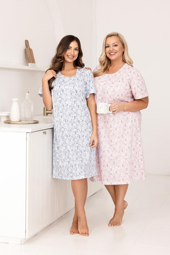 Női hálóing 018 Regina kék- 100% prémium pamut, gombok, gyűrött nyak, kényelmes alvás minden éjjel