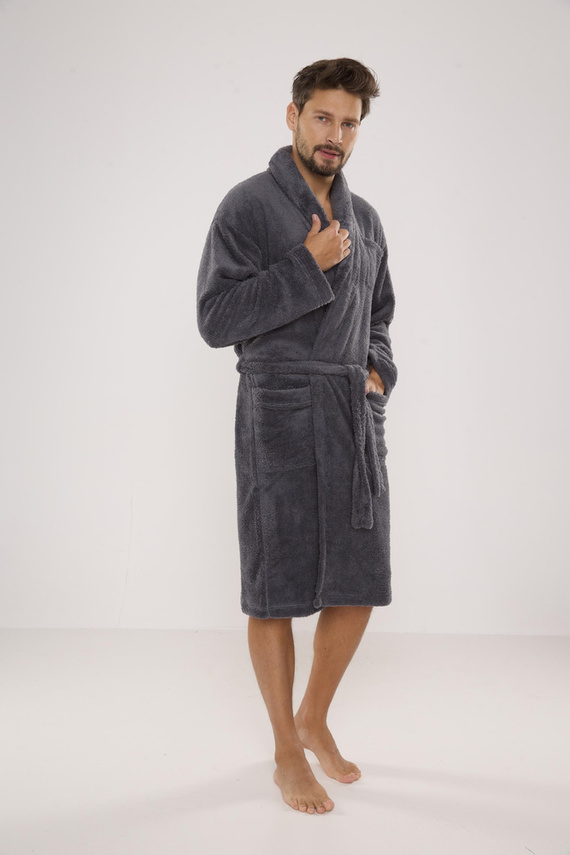 811 De Lafense férfi plüss fürdőköpeny - szürke