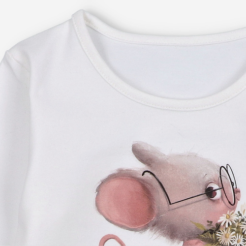 KAR-3008 Lányok hosszú ujjú blúz Lagarto Verde ekrü - stílusos, pamut, lengyel gyártás