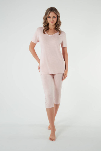 Puntini Női rövid ujjú pizsama, 3/4 nadrág Olasz divat - púderrózsaszín