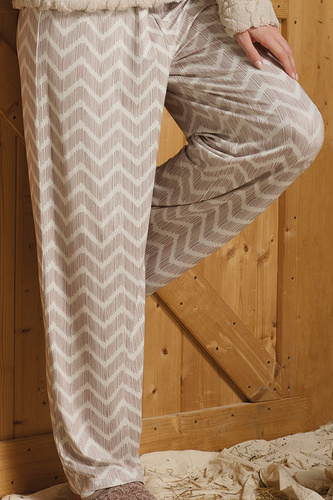 Sofie Női pizsama Sorbetto bézs - meleg sherpa, palazzo, elegáns és puha, elegáns és puha