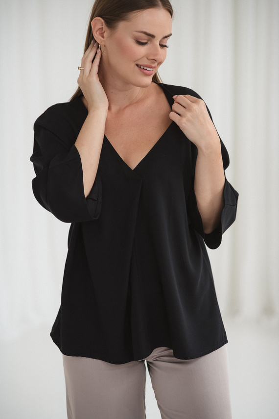 Mamafullness Terhességi blúz szoptatáshoz Milk&Love fekete- viszkóz, 3/4 ujjú, oversize, szoptatáshoz