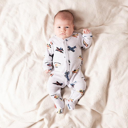 219031 Willy baba pizsama Nicol - pamut, szürke, repülőgépekkel