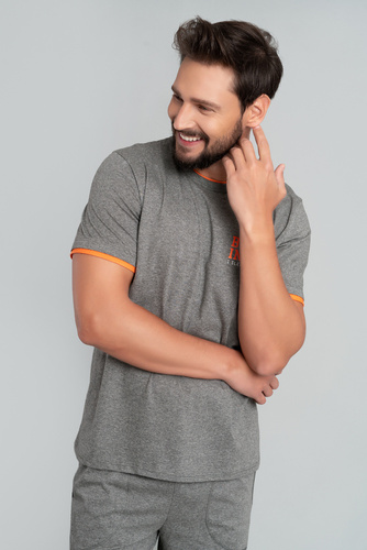 Marek Férfi pizsama rövid ujjú, 3/4 nadrág olasz divat - közepes melange