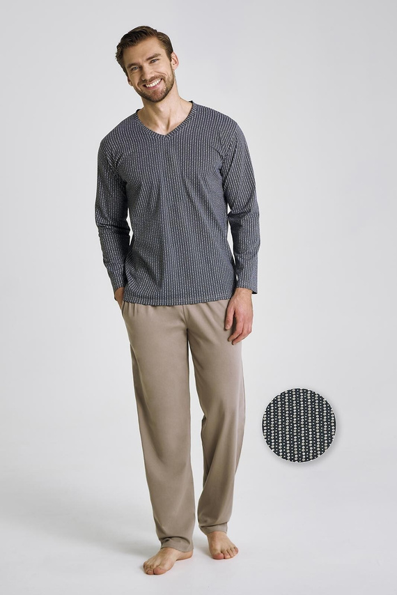 Férfi pizsama Luca 3481 - pamut, grafit, hosszú ujjú, hosszú ujjú