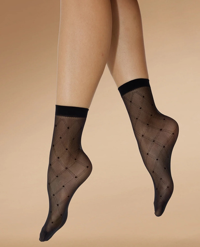 Knittex Hold 20 den női bokazokni – geometrikus mintás zokni nero