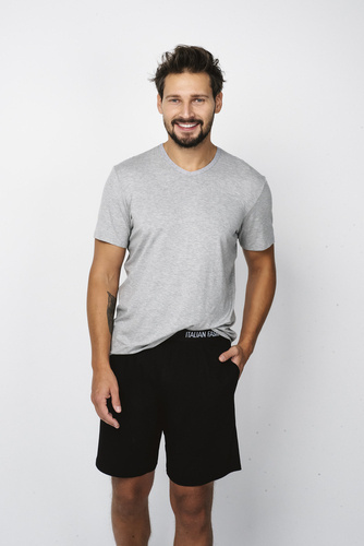 Dallas Férfi rövid ujjú pizsama, rövidnadrág Italian Fashion- melange/fekete