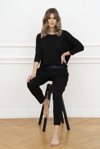 Stílus Női 3/4 ujjú szett, hossza.olasz divatnadrág fekete