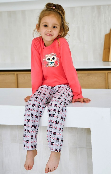 3486, 3487 Emma Taro lány pizsama korall - pamut, nyomtatott, mintás nadrág