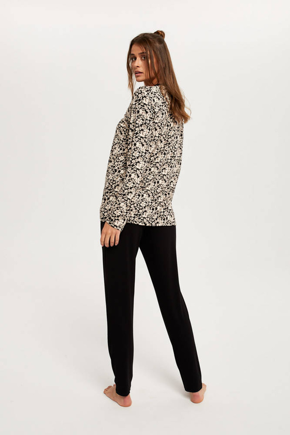 Abisynia Női pizsama hosszú ujjú, hosszú nadrág olasz divat - print/fekete