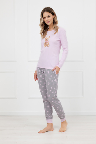 Sara Női pizsama Italian Fashion rózsaszín - pamut, hosszú ujjú és hosszú nadrágos