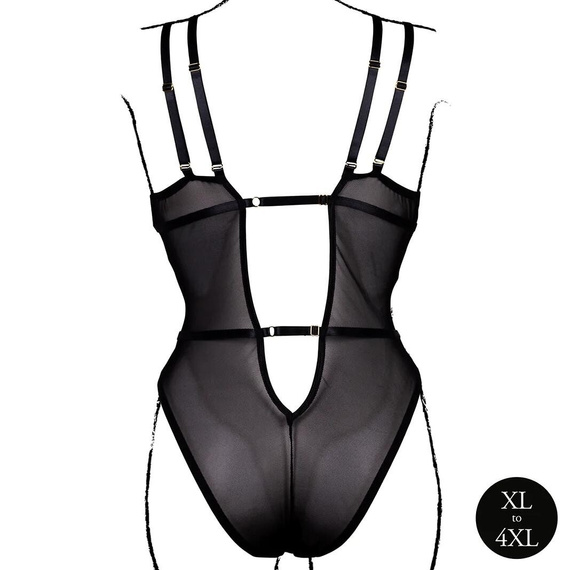 Body AMR006 Amour Le Désir csipkés plus size body XL-4XL fekete