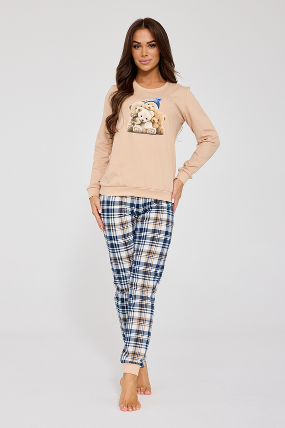 671/425 Cornette Bears női pizsama | Pamut, mackó mintás, kockás nadrág