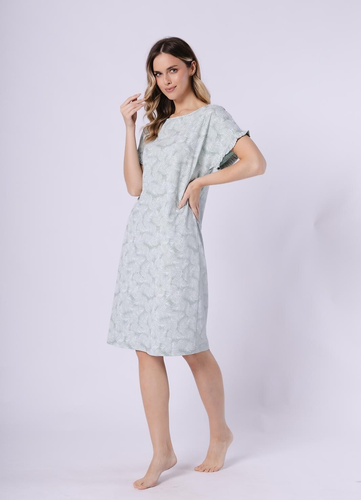 Női hálóing 1728 Elif Leveza borsó - 100% pamut, rövid ujjú, fodros, virágmintás, térd előtti hosszúságú