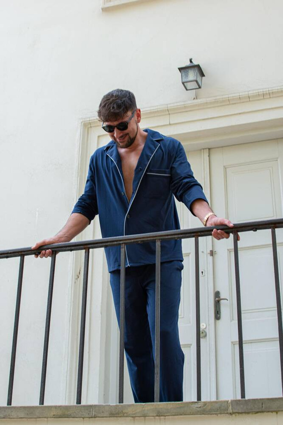 729 Norberto Férfi pizsama De Lafense - sötétkék