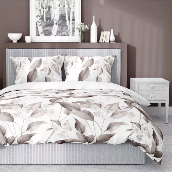 5326 B Pościel satynowa liście Detexpol beż