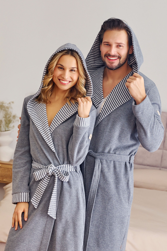 7230 Doctor Nap férfi fürdőköpeny - pamut, kapucnival, elegáns díszítéssel - sötétszürke