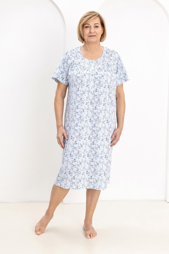Női hálóing 018 Regina kék- 100% prémium pamut, gombok, gyűrött nyak, kényelmes alvás minden éjjel