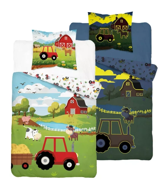 5545 A Fluo 95 Sötétben világító ágynemű farm traktorral 100% pamut | Gyermekeknek Detexpol