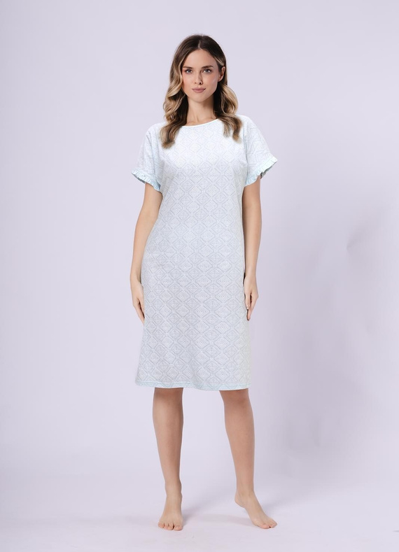 Női hálóing 1730 Clea Leveza menta | 100% pamut | Keleti mintás, rövid ujjú, fodros, térd előtti hosszúságú Összetétel: 100% pamut