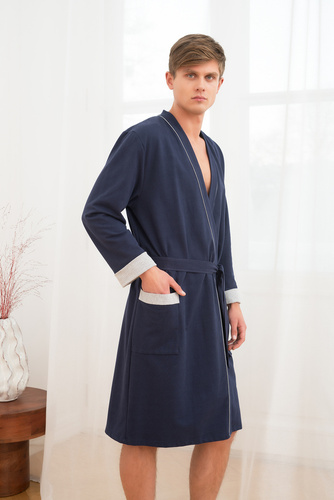 Gabriel Férfi fürdőköpeny zsebekkel Olasz divat - tengerészkék/melange