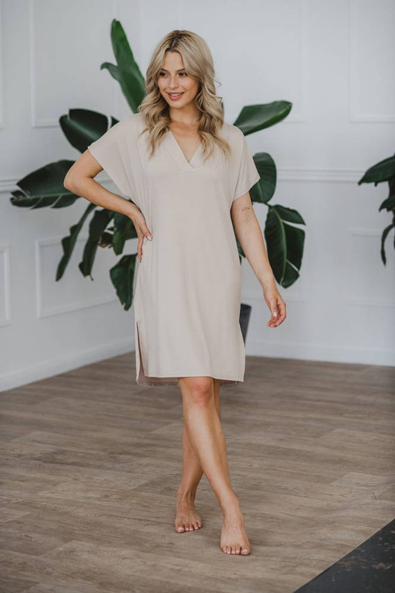 Moon bambusowa koszula nocna ciążowa i do karmienia Milk&Love jasny beż