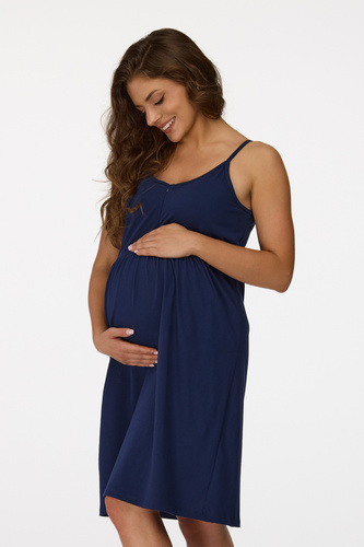 nincs. 25 Terhességi hálóing Senizo tengerészkék - 100% pamut, szoptatós cipzár, vállpántok