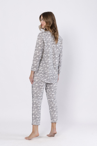 1609 Bronia Leveza pizsama fekete - klasszikus, gombos, hosszú ujjú, hosszú ujjú