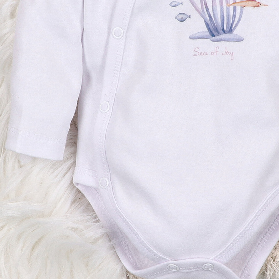ABN-5472 Underwater World hosszú ujjú, borítékolható bodysuit Nini fehér - organikus pamut, csecsemők számára