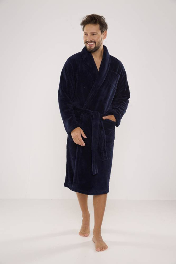811 De Lafense férfi plüss fürdőköpeny - tengerészkék