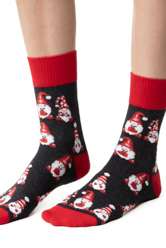 ART.136 Női karácsonyi zokni Steven grafit melange 149-es pamut, meleg, téli minta