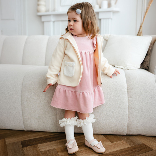 Fluffy Tails Eevi bársony ruha - rózsaszín, vállfodrokkal