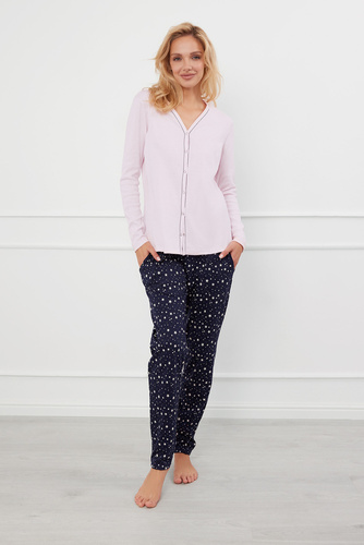 Libra Női pizsama hosszú ujjú és nadrágos olasz divat - rózsaszín/print