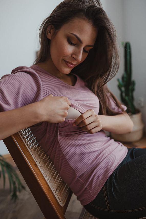 Kismama és szoptatós felső Milk&Love Milky Puff bordázott puff ujj