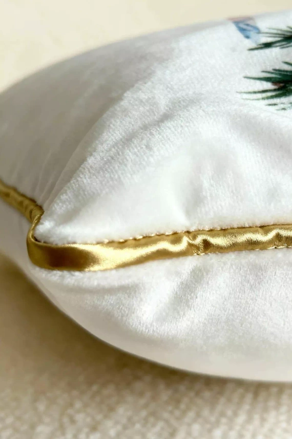 Christmas Time LED karácsonyi párnahuzat BN23 - fehér és zöld, bársony, 12 LED fény, cipzáras, LED-es lámpa