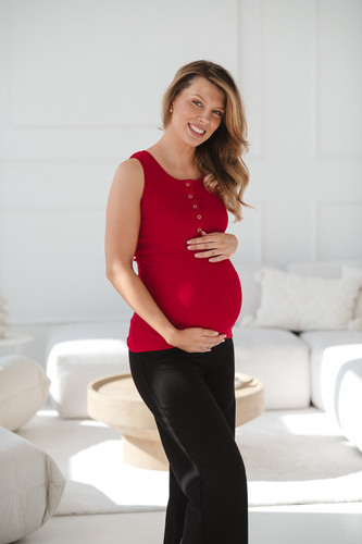 Kismama és szoptatós top Tummy Milk&Love bordázott pamut red