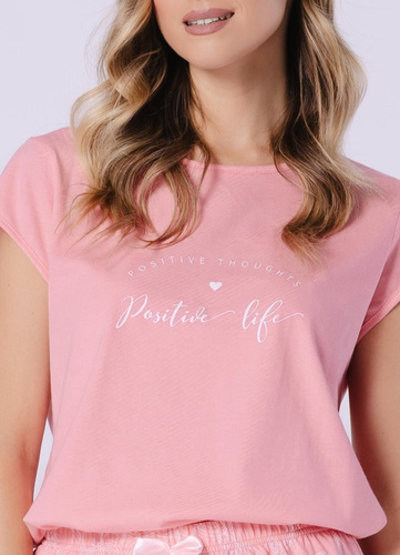 Leveza Marlena 1713 korallszínű pamut női pizsama rövid ujjú rövidnadrággal