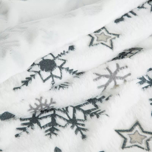 Eurofirany karácsonyi takaró fehér tengerészkék hópelyhek - puha mikroszálas ágytakaró, 240 g/m²